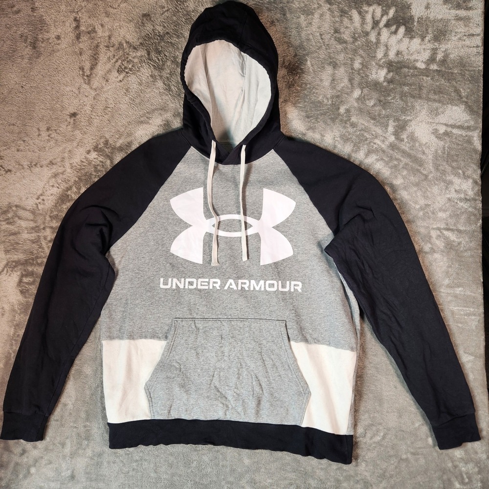 Under Armour Hoodie Mens Large Gray Black ColdGear Rival Fleece 1357451